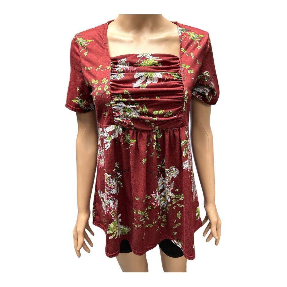 YES Fashion - EC - Red Short Sleeve Ruched Blouse